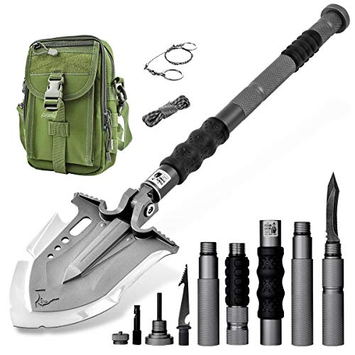 zune lotoo Military Survival Shovel Camping Shovel with Patentded 6 Shifted Key and Casting Technology,23 in 1 Multifunctionl Outdoor Folding Shovel for Off-Roading,Camping and Hiking,F-A3(34.4Inch)