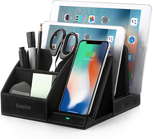 EasyAcc Wireless Charger Desk Organizer USB Charging Station, Multi-Device iPhone iPad Tablet Charging Station Dock Stand, Induction Charger for iPhone 11 Pro X XS MAX XR 8, Samsung S10 S10e S9