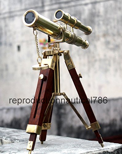 Home Decorative Solid Brass Double Barrel Spyglass Telescope With Wooden Tripod Marine Scope Balcony View Gift Christmas & New Year Decor
