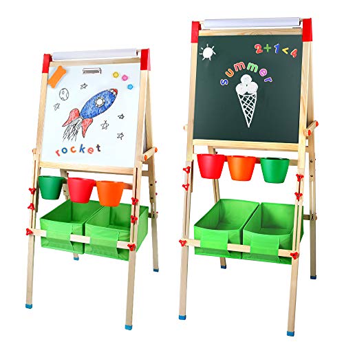 Tomons Kids Wooden Art Easels for Kids, 3-in-1 Chalkboard/Whiteboard/Paper Roll Easel for Boys and Grils Age 3+