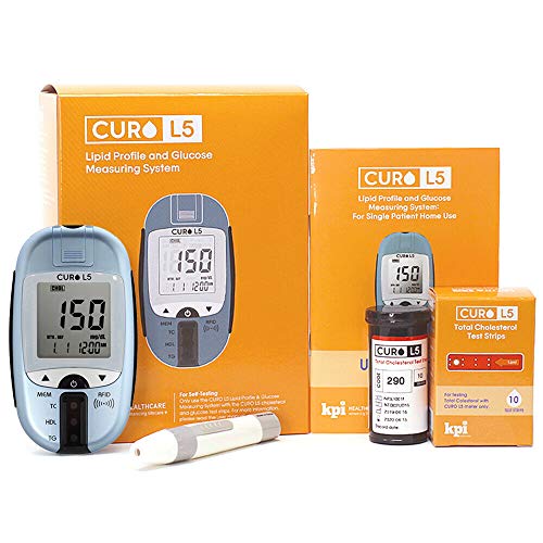 Blood Total Cholesterol Test Kit - Curo L5 Digital Meter - (10 Total Cholesterol Strips Included)