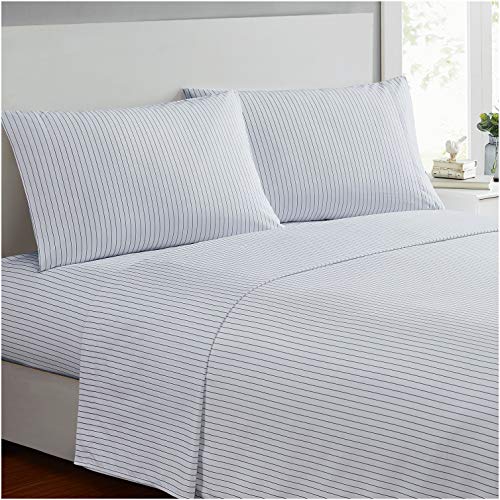 Mellanni Bed Sheet Set - Brushed Microfiber 1800 Bedding - Wrinkle, Fade, Stain Resistant - 4 Piece (Queen, Pin Stripe Gray)