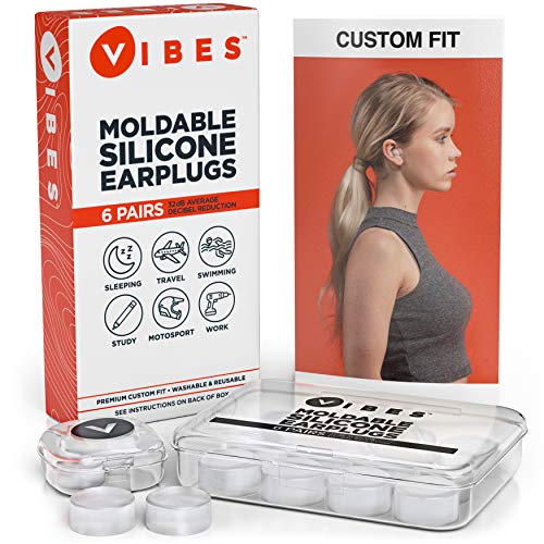 Silicone Ear Plugs - 6 Pairs Vibes Reusable Earplugs For Sleep, Custom Waterproof Moldable Gel, 32 dB Best Sound Blocking Earplug, Noise Reduction in Sleeping, Travel, Swimming, Studying, Construction