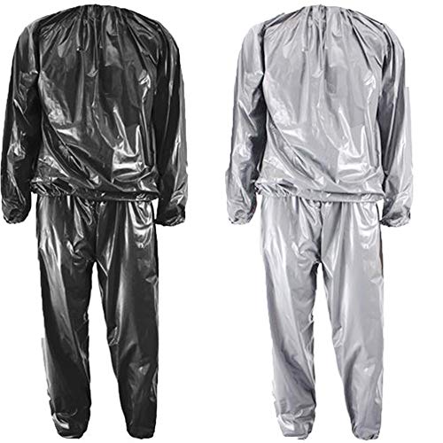 Kenmi Sweat Sauna Suits Heavy Duty Fitness Weight Loss Exercise Gym Women Men Slimming Anti-Rip PVC Tracksuit Clothes (Black, XL)