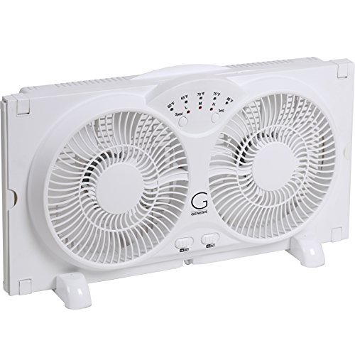 Genesis Twin Window Fan with 9 Inch Blades, High Velocity Reversible AirFlow Fan, LED Indicator Lights Adjustable Thermostat & Max Cool Technology, ETL Certified