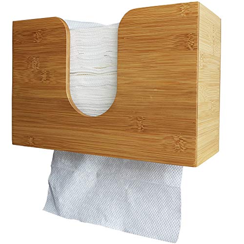 Sooyee Paper Towel Dispenser Bamboo Wall Mount & Countertop, Paper Hand Towel Holder for C Fold, Trifold, Z Fold, Multi Fold Paper Towels Decor for Kitchen & Bathroom