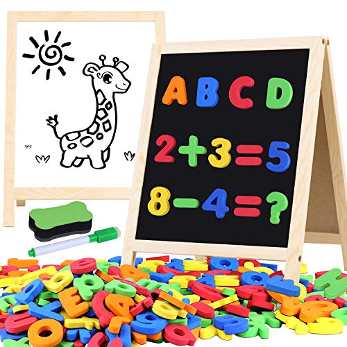 Magnetic Letters and Numbers for Toddlers with Easels, 133 Pcs ABC Alphabets Magnets and Dry Erase Magnetic Double-side Board, Montessori Letters Kids Educational Classroom Set Preschool Learning Toys
