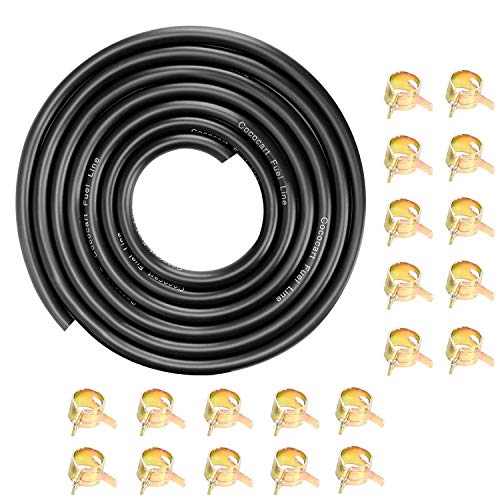 Cococart 9.85-Foot Length Stretchy 1/4 Inch ID Fuel Line+20pcs 2/5' ID Hose Clamps for Kawasaki Kohler Briggs & Stratton Small Engines