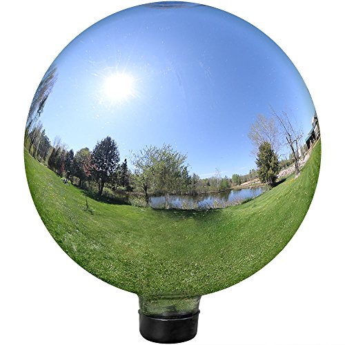 Sunnydaze Gazing Globe Glass Mirror Ball, 10 Inch, Stainless Steel Silver