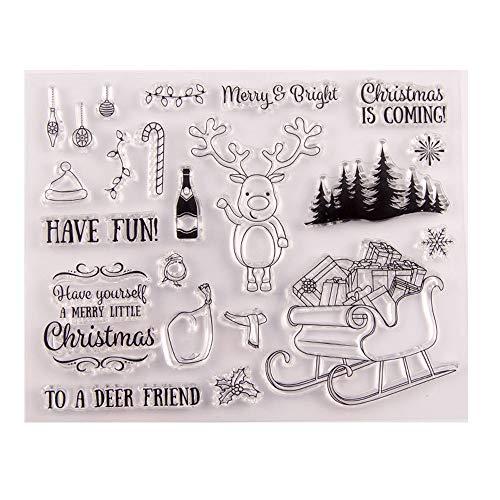 6.1 by 4.9 Inches Christmas Deer Merry Christmas Words Chair Snow Flower Clear Rubber Stamps for Scrapbooking Card Making Christmas Decors