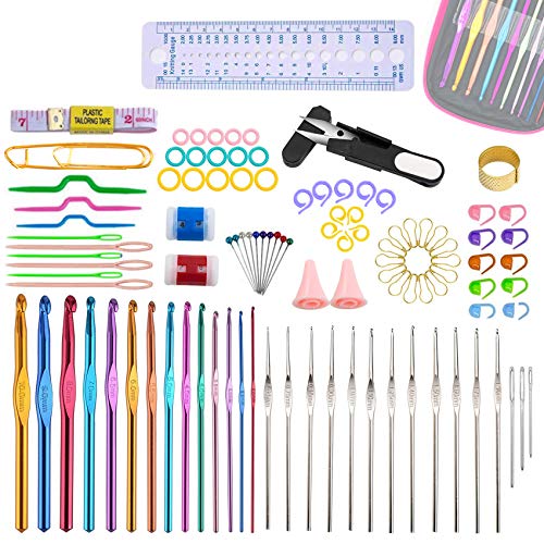 100PCS Professional Crochet Hooks Set by Maznyu, 14 Sizes Multicolor Aluminum Corchet Hooks Needles, DIY Knitting Tools with Ergonomic Crochet Hooks for Beginners and Experienced Crochet Lovers