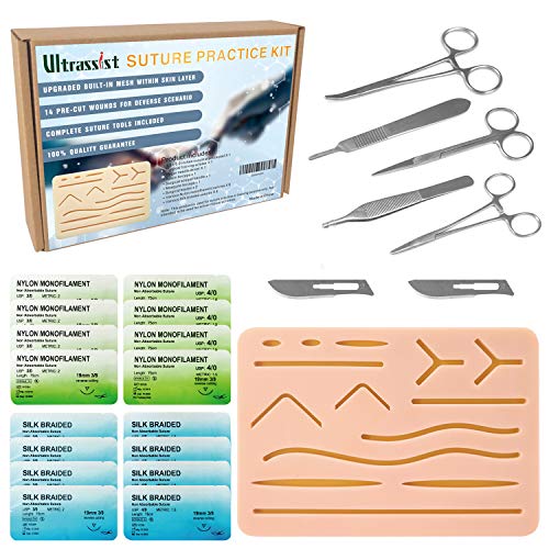Complete Suture Kit, 2nd Generation Suture Practice Pad Kit, Includes Reusable Suture Pad with Built-in Mesh, Surgical Tools & Suture Needles for Residents & Med Dental Vet School Students (25pcs)