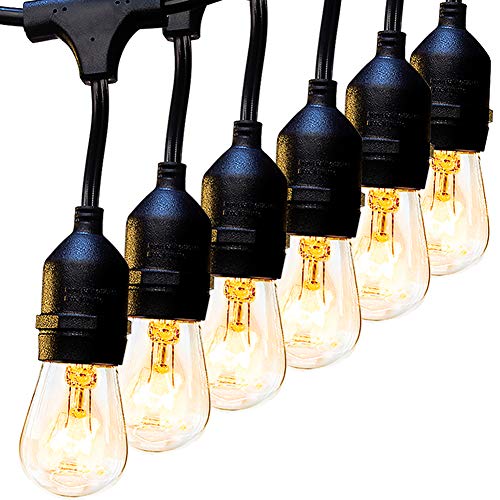 2 Pack 48 FT Outdoor String Lights Commercial Grade Weatherproof Strand 16 Edison Vintage Bulbs 15 Hanging Sockets, UL Listed Heavy-Duty Decorative Café Patio Lights for Bistro Garden