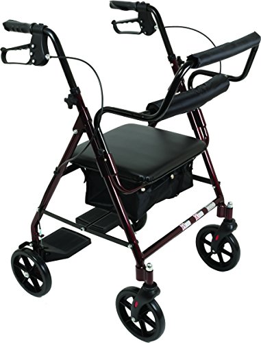 ProBasics Transport Rollator with Padded Seat, Fold Up Seat, 8 Inch Wheels, Weight Capacity: 250 Pounds, Burgundy