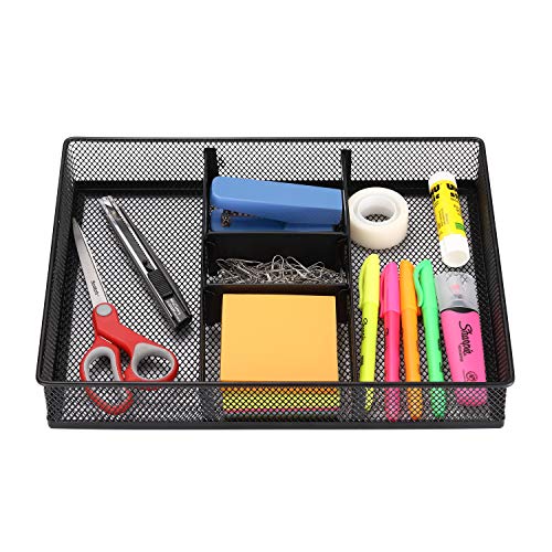 CAXXA Mesh 3 Slot Desk Drawer Organizer with Two Adjustable Dividers - Black