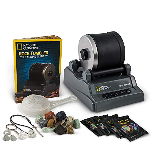 NATIONAL GEOGRAPHIC Hobby Rock Tumbler Kit - Includes Rough Gemstones, 4 Polishing Grits, Jewelry Fastenings and Detailed Learning Guide - Great STEM Science Kit for Mineralogy and Geology Enthusiasts
