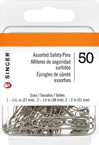 SINGER 00226 Assorted Safety Pins, Multisize, Nickel Plated, 50-Count