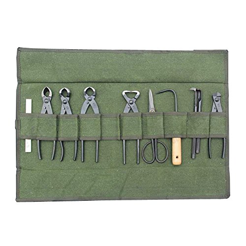 Heavy Duty Canvas Bonsai Tool Roll Storage Bag with 10 Pockets for Garden Portable Compact HGJ40