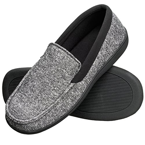 Hanes Men's Slippers House Shoes Moccasin Comfort Memory Foam Indoor Outdoor Fresh IQ (Large (9.5-10.5), Black)