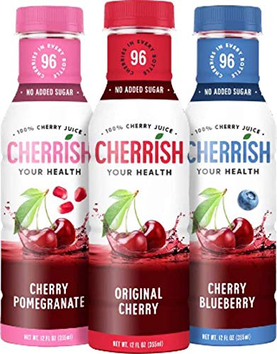 CHERRiSH Tart Cherry Juice 6 Piece 12 oz Bottles Variety Pack - Extreme Hydration Improved Sleep Quality All Natural Sugar Sore Muscle Recovery Anti-inflammatory Sports Drink Healthy Snack