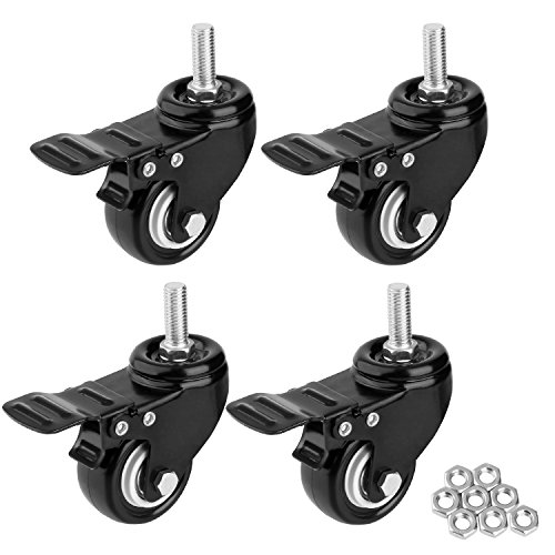 1.5' Threaded Stem Casters with Brake, Heavy Duty Swivel Caster Wheels with M8x25 Threaded Stem and Nuts for Shopping Carts, Trolley, Workbench, Furniture (Pack of 4) (Black) (1.5 inch)