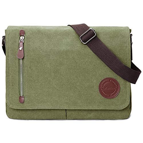 Vintage Canvas Satchel Messenger Bag for Men Women,Travel Shoulder bag 13.5' Laptop Bags Bookbag (Army green)