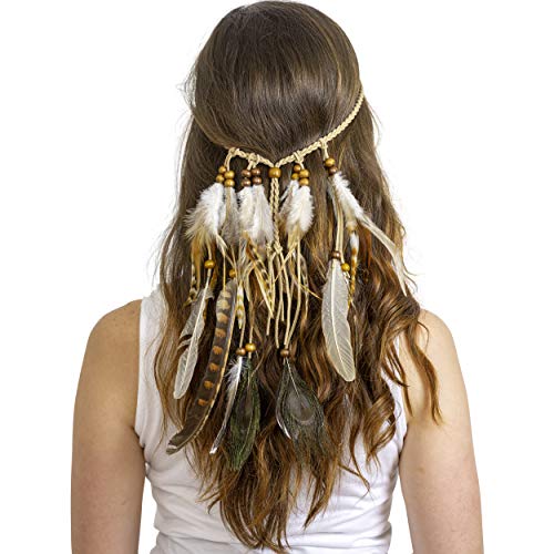 Skeleteen Indian Feather Headband Accessories - Native American Tribal Costume Head Dress with Feathers for Women and Kids