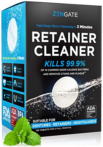 Retainer & Denture Cleaner Tablets - 4 Months Supply (120 pcs) - 3 Min Cleaning of Retainers & Aligner - Dental Cleaners for Odor & Plaque - Fresh & Bright Teeth, Mouth & Night Guard - USA Formulated