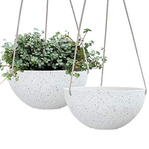 LA JOLIE MUSE Hanging Planters for Indoor Plants - Flower Pots Outdoor 10 inch Garden Planters and Pots,Speckled White Set of 2