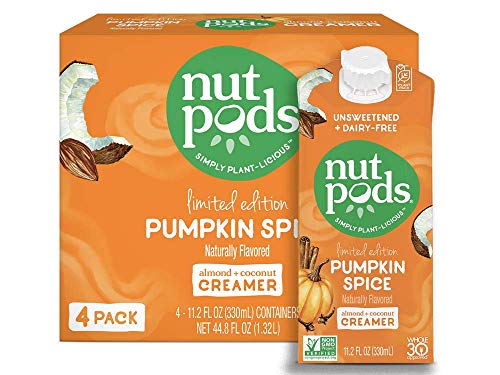 nutpods Pumpkin Spice, Unsweetened Dairy-Free Liquid Coffee Creamer Made From Almonds and Coconuts (4-pack)