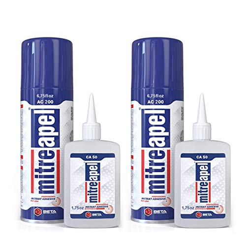 MITREAPEL Super CA Glue (2 x 1.75 oz) with Spray Adhesive Activator (2 x 6.75 fl oz) - Crazy Craft Glue for Wood, Plastic, Metal, Leather, Ceramic - Cyanoacrylate Glue for Crafting & Building (2 Pack)