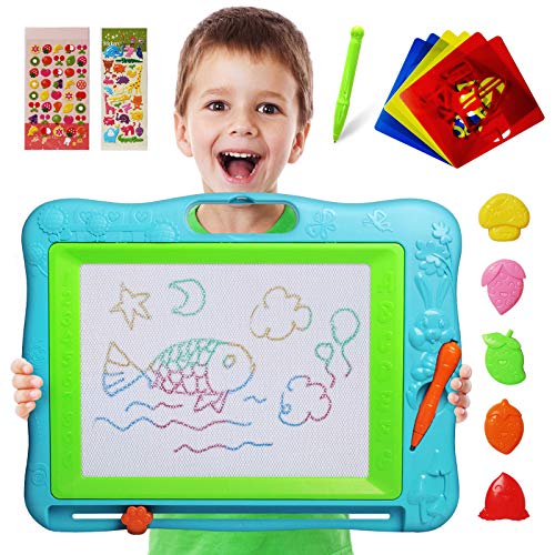 Gamenote Extra Large Magnetic Drawing Board 18×13 with Stamps & Stencils & Replacement Pen - Education Doodle Toys for Kids, Colorful Erasable Magnet Writing Sketching Pad for Toddlers Learning