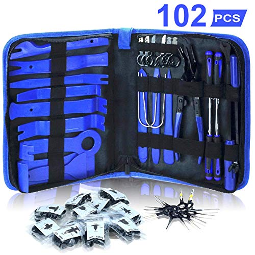 Dualeco Trim Removal Tool Set 102Pcs, Car Trim Puller Tool Kit, Plastic Pry Tools Set for Trim/Panel/Door/Audio, Auto Clip Pliers/Fastener Remover Set, Car Terminal/Stereo Removal Tool