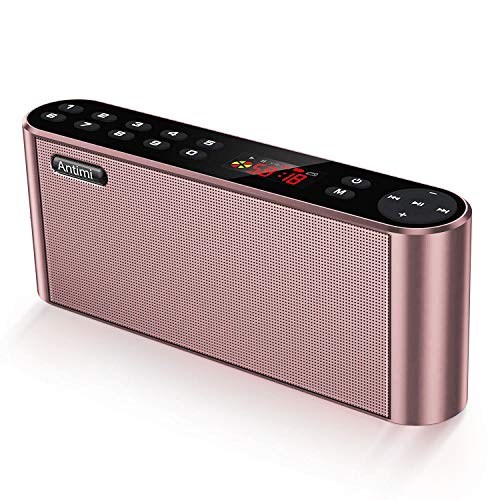 Antimi Bluetooth Speakers with FM Radio MP3 Player Stereo Portable Wireless Speaker Dual Drivers with HD Sound, Built-in Microphone, High Definition Audio and Enhanced Bass (Pink)