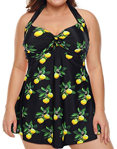 HDE Lemon Women's One Piece Swimdress Plus Size Tummy Control Boy Short Swimsuit