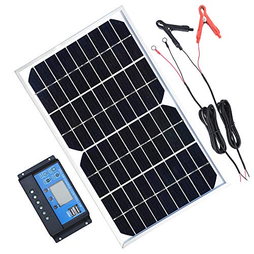 TP-solar Solar Panel Kit 10W 12V Monocrystalline Trickle Battery Charger Maintainer + 10A Charge Controller + Cable with Alligator Clip O-Ring Terminal for Car RV Vehicle Marine Boat Off Grid System