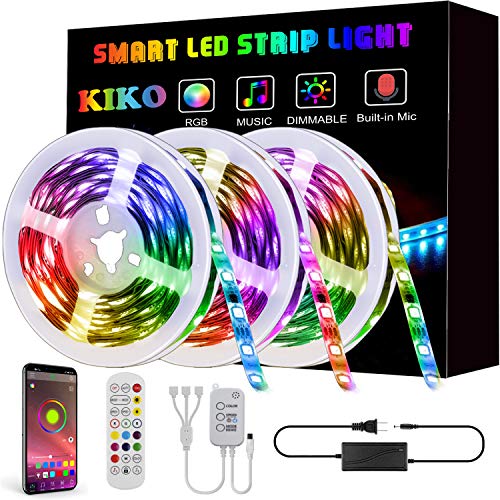 LED Strip Lights, KIKO Led Lights Smart Color Changing Rope Lights 39.3ft/12M SMD 5050 RGB Light Strips with Bluetooth Controller Sync to Music Apply for TV, Bedroom, Party and Home Decoration