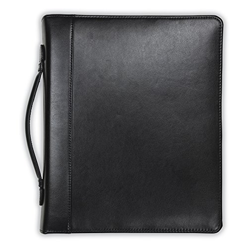 Samsill Regal Leather Padfolio Zipper 1 inch Ring Binder, Carry Handle, Interior 10.1 Inch Tablet Sleeve, Letter Size Writing Pad, Black