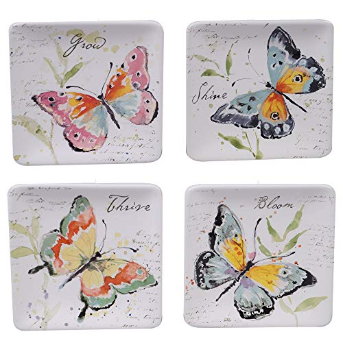 Certified International Spring Meadows 6'Square Canape/Snack Plates, Set of 4 Assorted Designs