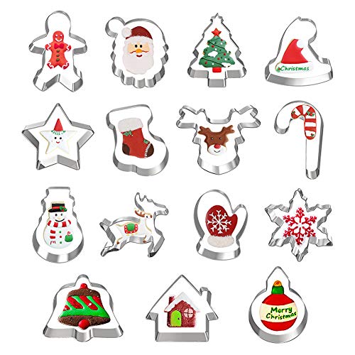 Hibery 15 Pcs Christmas Cookie Cutters, Holiday Cookie Cutters Including Snowflake, Snowman, Gingerbread, Christmas Tree, Gingerbread Cookie Cutter and More