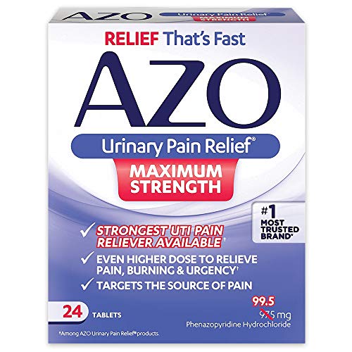 AZO Urinary Pain Relief Maximum Strength | Phenazopyridine Hydrochloride | Fast relief of UTI Pain, Burning & Urgency | Targets Source of Pain | #1 Most Trusted Brand | 24 Tablets