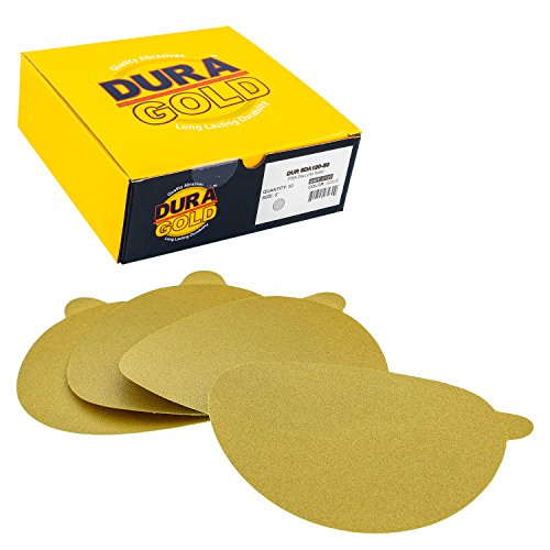 Dura-Gold - Premium - 120 Grit 6' Gold PSA Self Adhesive Stickyback Sanding Discs for DA Sanders - Box of 50 Sandpaper Finishing Discs for Automotive and Woodworking