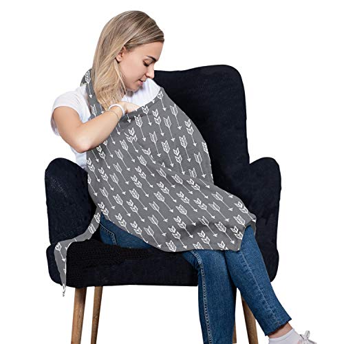 Cotton Nursing Cover - Large Breastfeeding Cover with Built-in Burp Cloth & Pocket - Soft, Breathable, Chemical-Free, 360° Coverage, Gray Nursing Cover for Breastfeeding by San Francisco Baby
