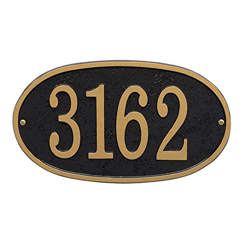 Whitehall Personalized Cast Metal Address Plaque - Custom House Number Sign - Oval (12' x 6.75') - Black with Gold Numbers