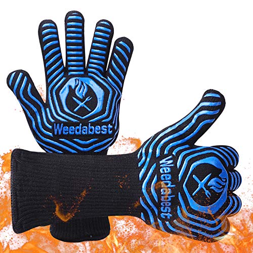 SUMPRO Hot BBQ Gloves Heat Resistant Kitchen Oven Mitts Professional Long Heat Resistant Cooking Gloves for Grill,Grilling,Smoker,Barbeque,13.5 inch (One Size Fits Most, Blue)