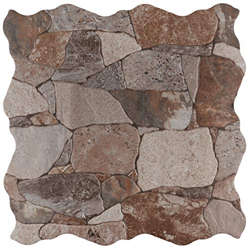 SomerTile Brown/Gray/Green FAZ18ATG Roccia Ceramic Floor and Wall Tile, 16.88' x 16.88', Gris, 7 Piece
