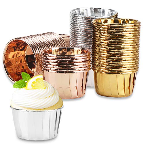 Disposable Ramekins, Eusoar 3.5 Oz 150Pcs Aluminum Foil Cupcake Muffin Liners Wrappers, Cupcake Baking Cups, Disposable Pie Pans Cups, Foil Baking Cups for Party Wedding Birthday
