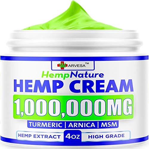 Natural Hemp Cream - 1,000,000 - Fast Relief - Muscle, Joint, Foot & Back with Hemp, Arnica, Turmeric | Natural Hemp Oil Extract Gel - Made in USA - 4oz