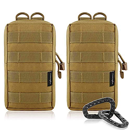 FUNANASUN 2 Pack Molle Pouches Tactical Compact Water Resistant EDC Pouch (Tan)