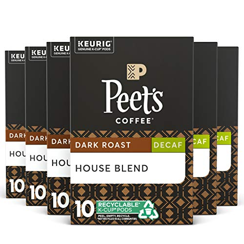 Peet’s Coffee Decaf House Blend K-Cup Coffee Pods for Keurig Brewers, Dark Roast, 60 Pods